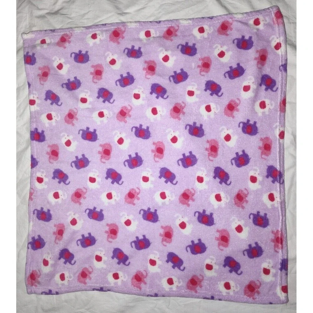Snugly Baby Purple Pink White Elephant Blanket‎ Fleece Lovey Security 30x33 htf